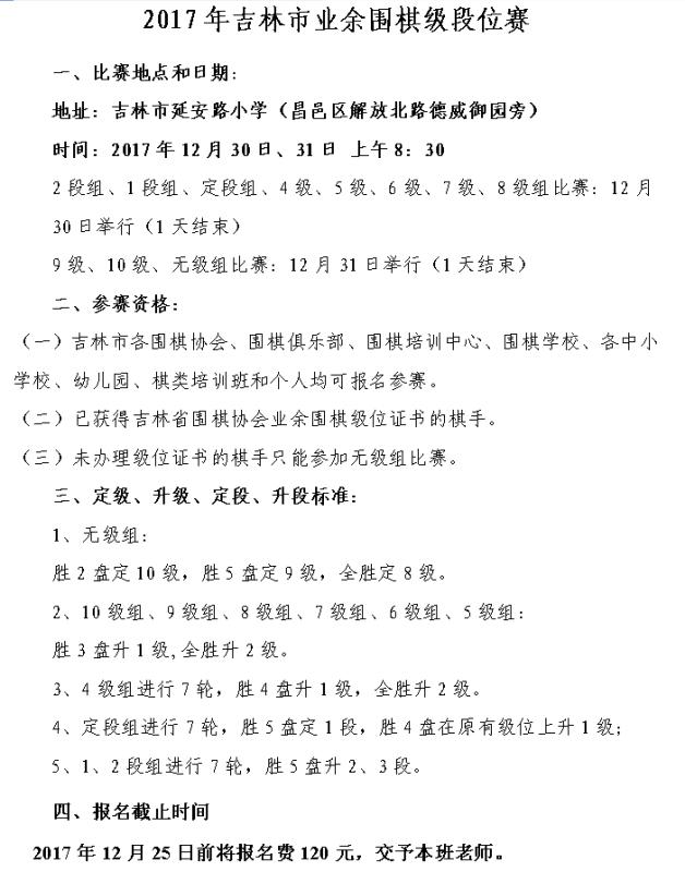 2017年吉林市业余围棋级段位赛